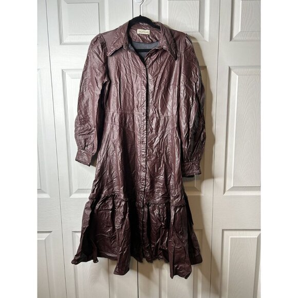 Nicholas Larisa Brown Faux Leather Button Front Midi Dress Women's Size 0 - Picture 10 of 10